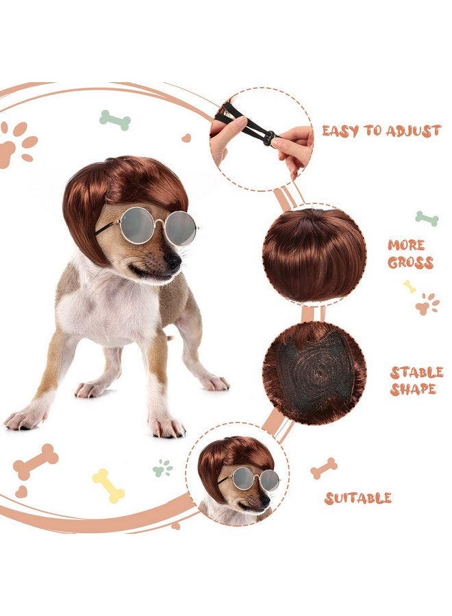 MTLEE 6 Pcs Funny Dog Wig Retro Pet Round Sunglasses Dog Cat Cosplay Wig Pet Costumes Accessories Small Dog Headwear for Holiday Party Decor - Image 4