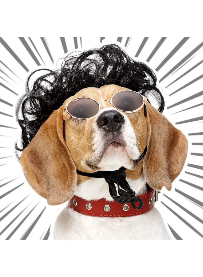 MTLEE 6 Pcs Funny Dog Wig Retro Pet Round Sunglasses Dog Cat Cosplay Wig Pet Costumes Accessories Small Dog Headwear for Holiday Party Decor - Image 5