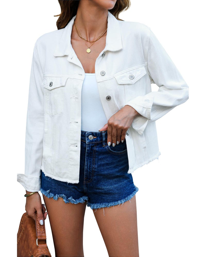 luvamia white denim jacket women oversized jean jacket for women denim shirts trendy 90s womens light denim top summer outfits Bright White Medium Fits Size 8 10 - Image 1