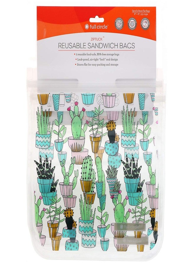 Full Circle, ZipTuck, Reusable Sandwich Bags, Cactus Party, 2 Bags - Image 1
