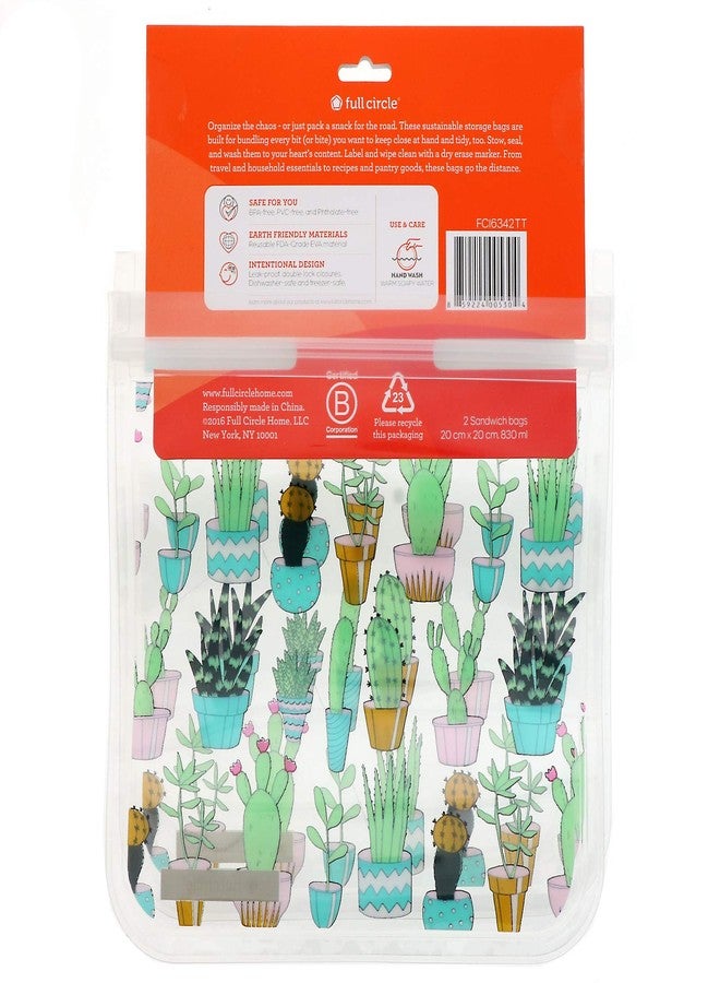 Full Circle, ZipTuck, Reusable Sandwich Bags, Cactus Party, 2 Bags - Image 2