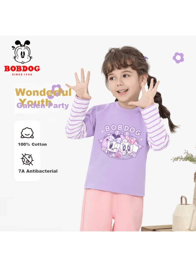 Babu Bean Girls' Baby Pure Cotton Long Sleeve T-shirt Spring And Autumn Purple 110