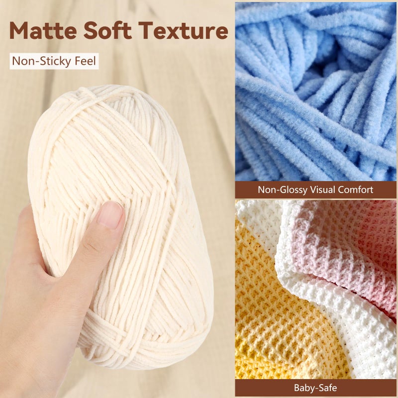 Reessy Skinny Chenille Yarn for Crocheting - 6 Pack of 50g/158yd (948yd Total) - Soft Matte Chenille - Fine Weight Baby Yarn for Plush Toys, Baby Blankets & Small Crochet Crafts(Blossom) - Image 2