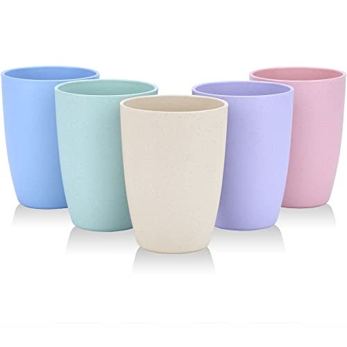 LuckyZone Wheat Straw Unbreakable Cup 12 oz  Reusable Drinking Glasses Set of 5  Dishwasher Safe Tumbler  BPA Free  EcoFriendly 5Pcs