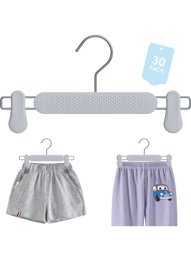 Funamily Kids Toddler Pants Hangers with Clips 30 Pack, Plastic Frosted Embossing Adjustable Heavy Duty Skirt Hangers for Women, Baby, Children Teens (Grey) - Image 1