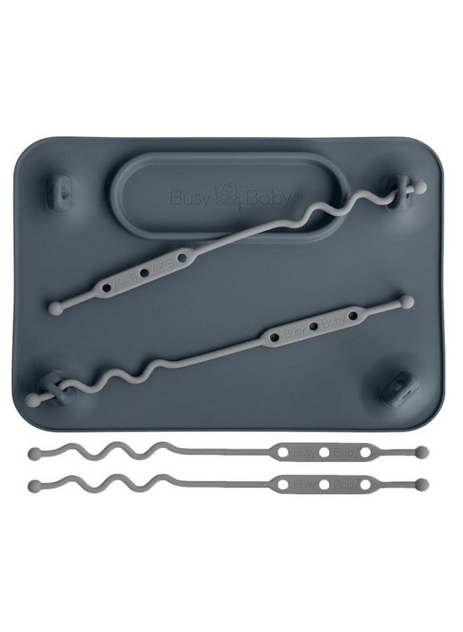 Busy Baby Silicone Mat Suction Cups 4 Straps To Secure Baby Essentials Self Feeding Baby Led Weaning Travel Sleeve Included (Pewter)  - Image 1