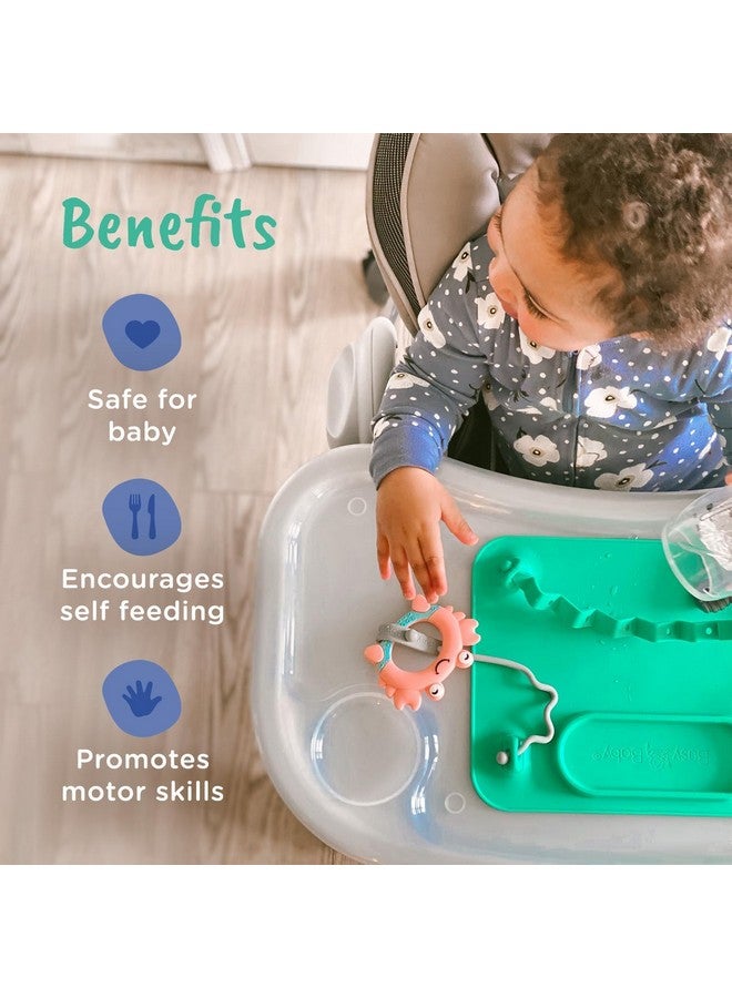 Busy Baby Silicone Mat Suction Cups 4 Straps To Secure Baby Essentials Self Feeding Baby Led Weaning Travel Sleeve Included (Pewter)  - Image 5