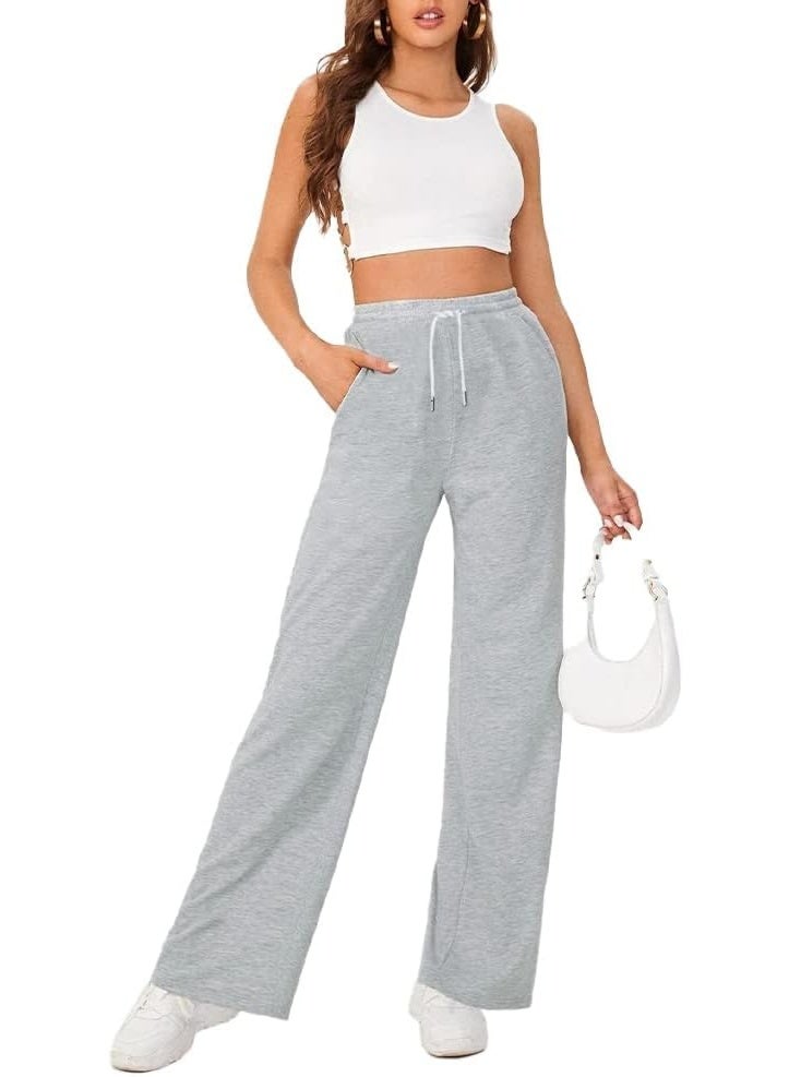 Hanady Women's High Waist Wide Leg Joggers Sportswear Side Pockets Drawstring Waist Pants - Image 1