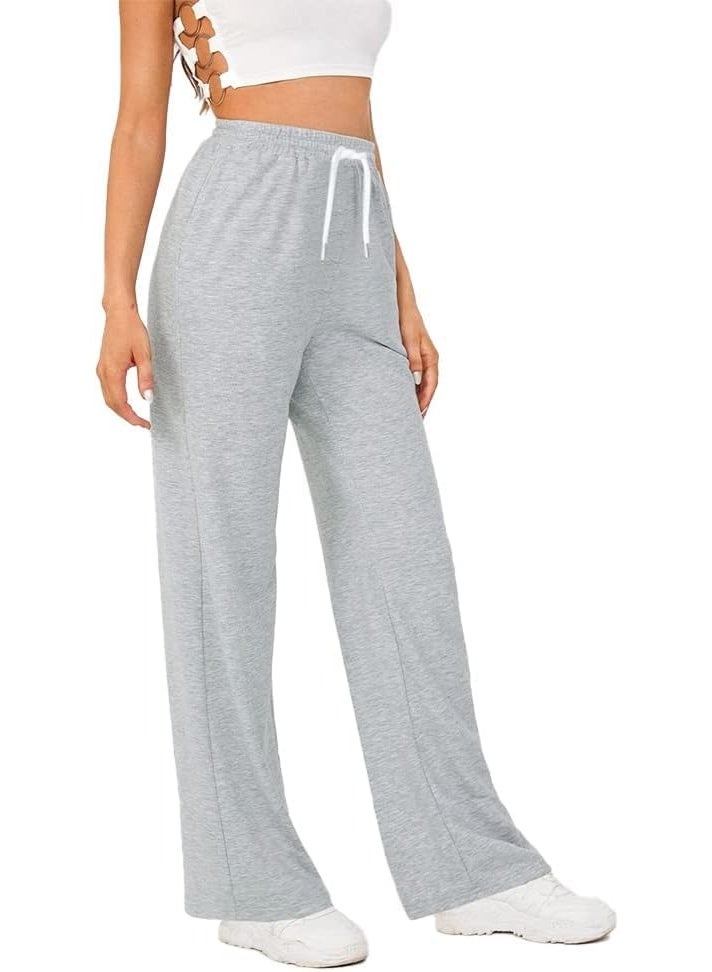Hanady Women's High Waist Wide Leg Joggers Sportswear Side Pockets Drawstring Waist Pants - Image 3