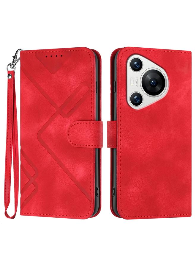 زبون جراب لهاتف Huawei Pura 70 بتصميم خطوط من الجلد الملمس - Image 1