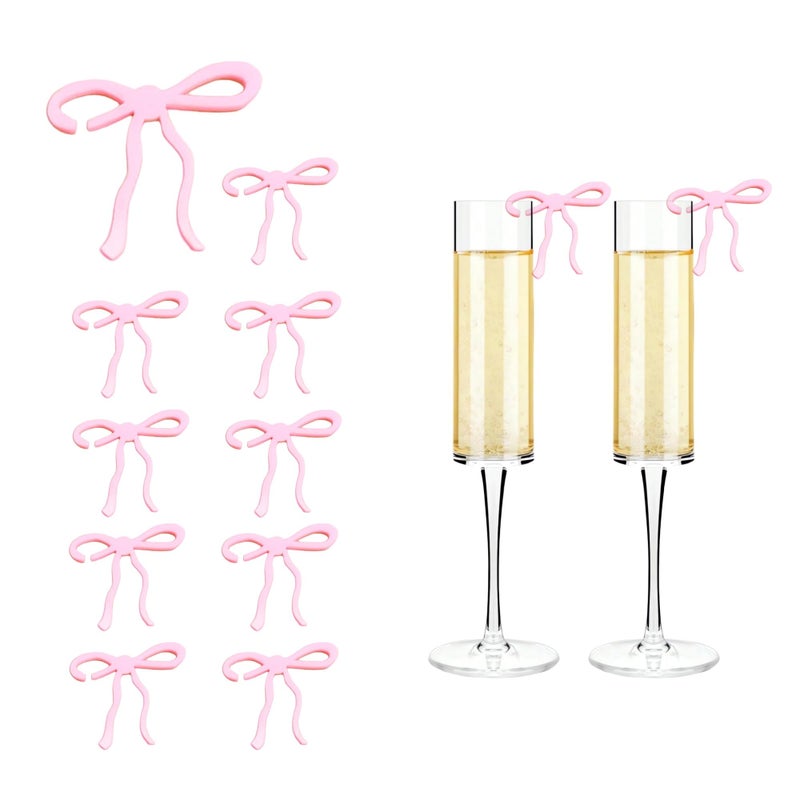 CuddleJunk 20 pcs Bow Drink Markers, Acrylic Drink Tags Bow themed Party Favors, Coquette Birthday Wedding Cocktail Party Decorations Pink Bow Party Accessories (Pink tags) - Image 1