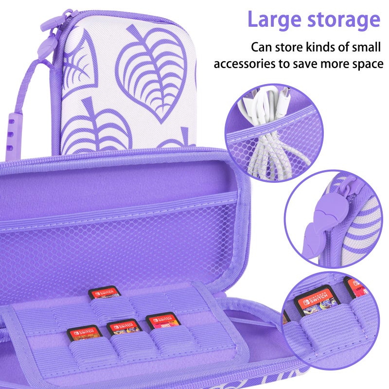 TIKOdirect Carrying Case for Switch lite, Shockproof Portable Travel Bag with Glitter Galaxy cover, Screen Protectors and Cute Leaf Thumb Grips Caps, Purple - Image 2