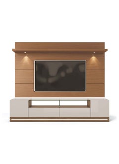 AtoZ Furniture Vanderbilt TV Stand and Cabrini 2.2 Floating Wall TV Panel with LED Lights in White and Brown Color in White and Brown Color 