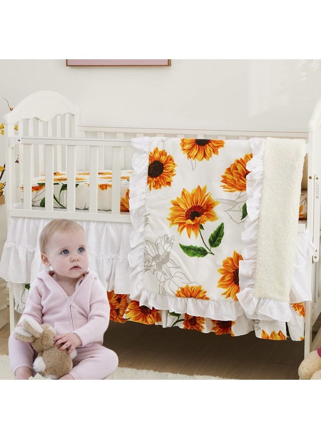 Brandream Brandream Girls Floral Nursery Bedding Yellow White Crib Bedding Sunflower Baby Blanket 3 Piece,Farmhouse Fitted Sheet, Ruffle Skirt  - Image 1