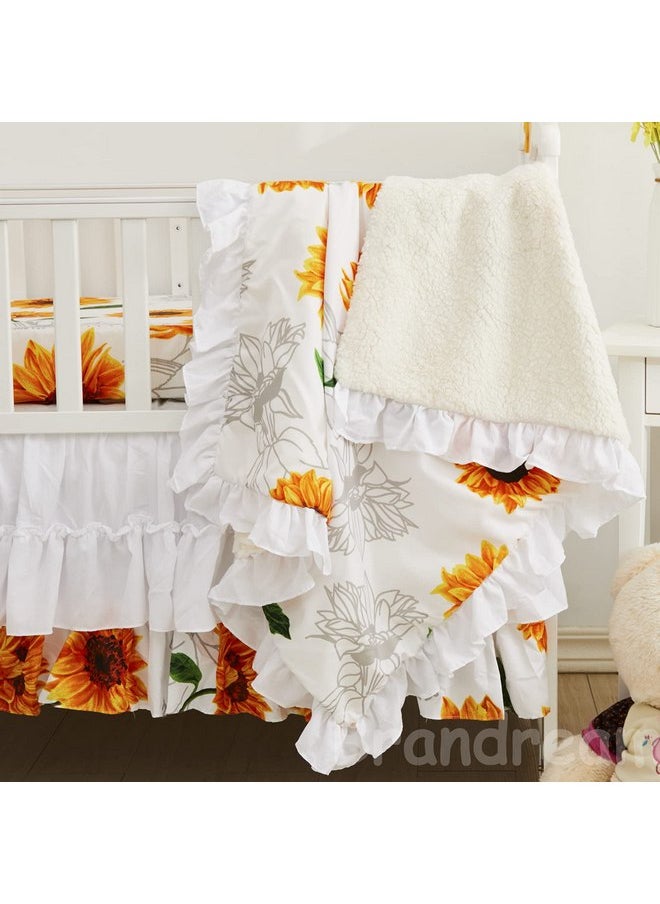 Brandream Brandream Girls Floral Nursery Bedding Yellow White Crib Bedding Sunflower Baby Blanket 3 Piece,Farmhouse Fitted Sheet, Ruffle Skirt  - Image 2
