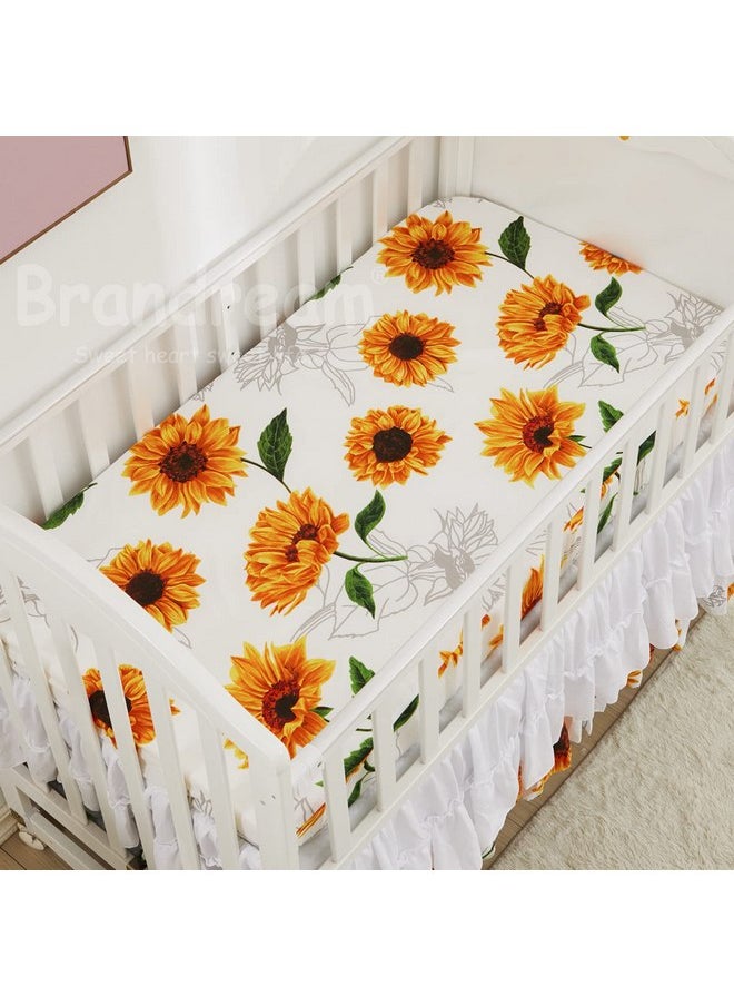 Brandream Brandream Girls Floral Nursery Bedding Yellow White Crib Bedding Sunflower Baby Blanket 3 Piece,Farmhouse Fitted Sheet, Ruffle Skirt  - Image 3
