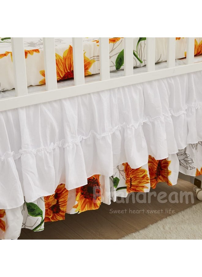 Brandream Brandream Girls Floral Nursery Bedding Yellow White Crib Bedding Sunflower Baby Blanket 3 Piece,Farmhouse Fitted Sheet, Ruffle Skirt  - Image 4