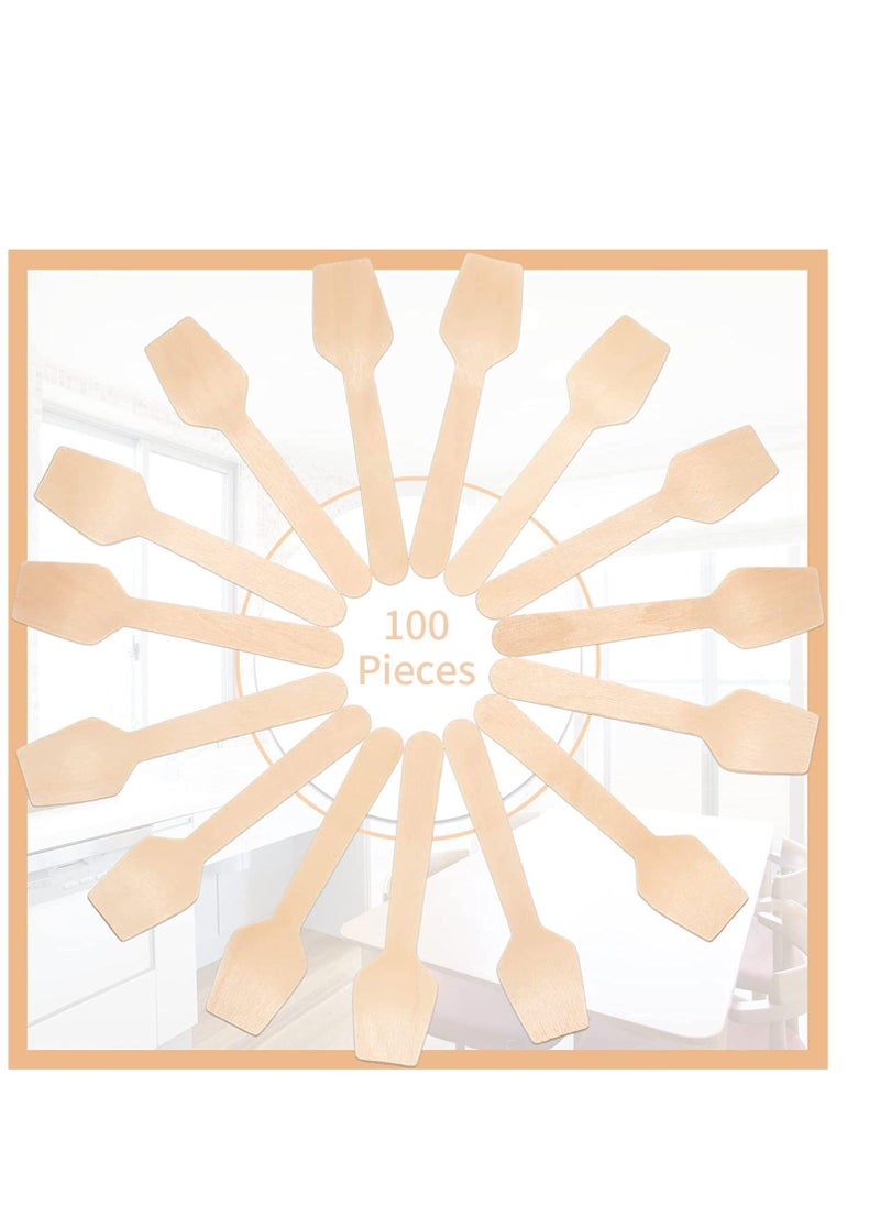 Generic - 100 Pcs Wooden Square Spoons Set - 95mm Mini Disposable Spoons, Ice Cream Spoons for Sugar Scrub, Small Wooden Spoons for Picnic Parties Weddings, Camping - Image 1