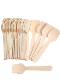 100 Pcs Wooden Square Spoons Set - 95mm Mini Disposable Spoons, Ice Cream Spoons for Sugar Scrub, Small Wooden Spoons for Picnic Parties Weddings, Camping
