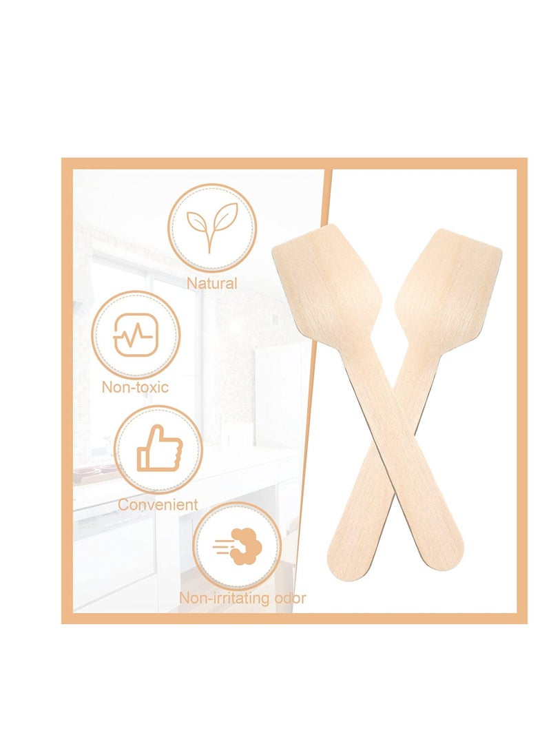 Generic - 100 Pcs Wooden Square Spoons Set - 95mm Mini Disposable Spoons, Ice Cream Spoons for Sugar Scrub, Small Wooden Spoons for Picnic Parties Weddings, Camping - Image 1