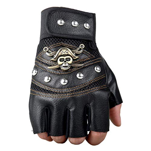 Halloluck Black Studded Gloves Steampunk Gothic Punk 80s Rocker Costume Rivet Motorcycle Car Driving Gloves Captain Fingerless Mittens - Image 5