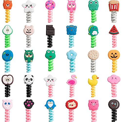 Flutesan 32 Pieces Colorful Cartoon Charger Cable Protectors USB Charger Saver Silicone Animal Buddies Flexible Cable Wire Protectors for Most Cellphone Data Lines (Cute Style,2 x 3 cm) - Image 1
