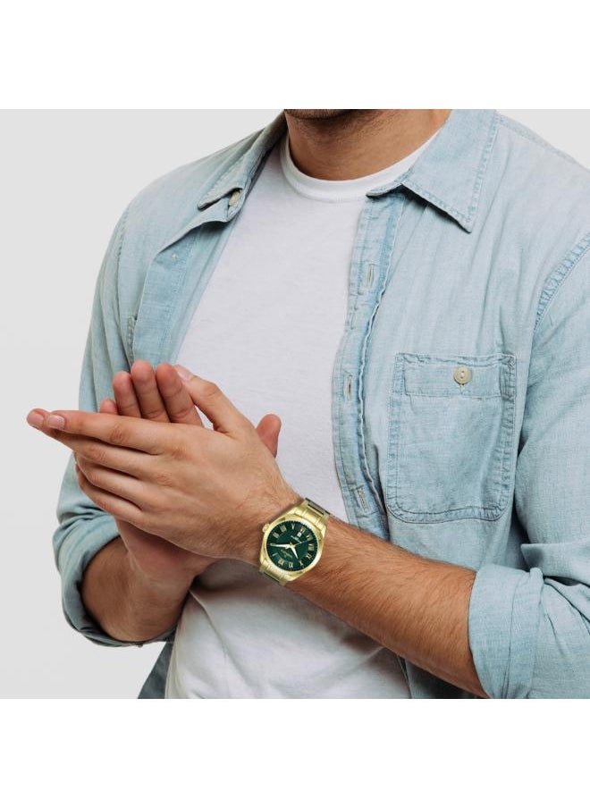 TORNADO - Men's Analog Display Watch With Gold Solid Stainless Steel, Brushed and Polished Bracelet Strap - T8007-GBGH - Image 1
