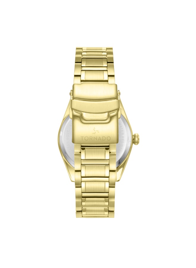 TORNADO - Men's Analog Display Watch With Gold Solid Stainless Steel, Brushed and Polished Bracelet Strap - T8007-GBGH - Image 1