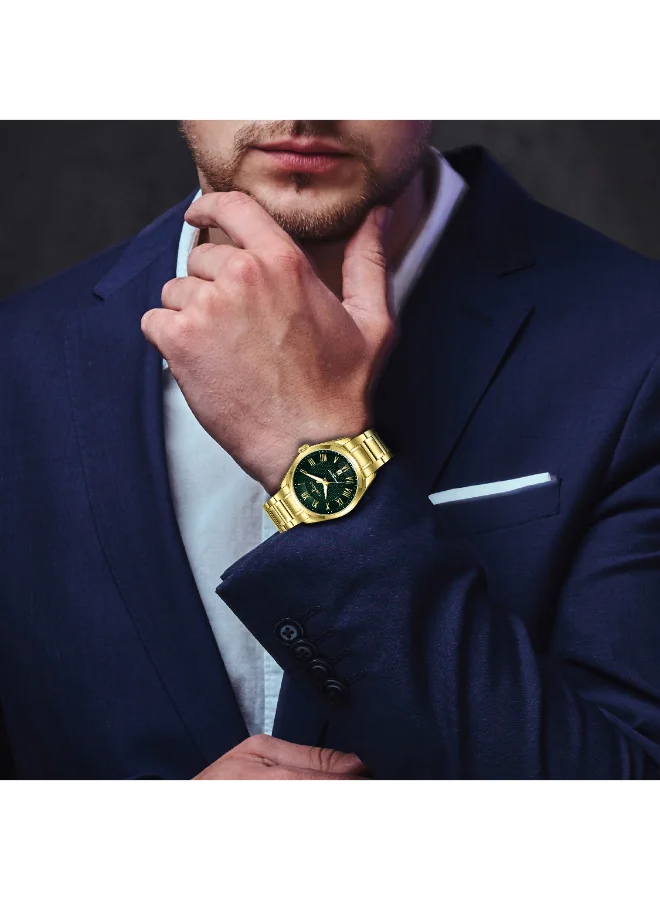 TORNADO Men's Analog Display Watch With Gold Solid Stainless Steel, Brushed and Polished Bracelet Strap - T8007-GBGH