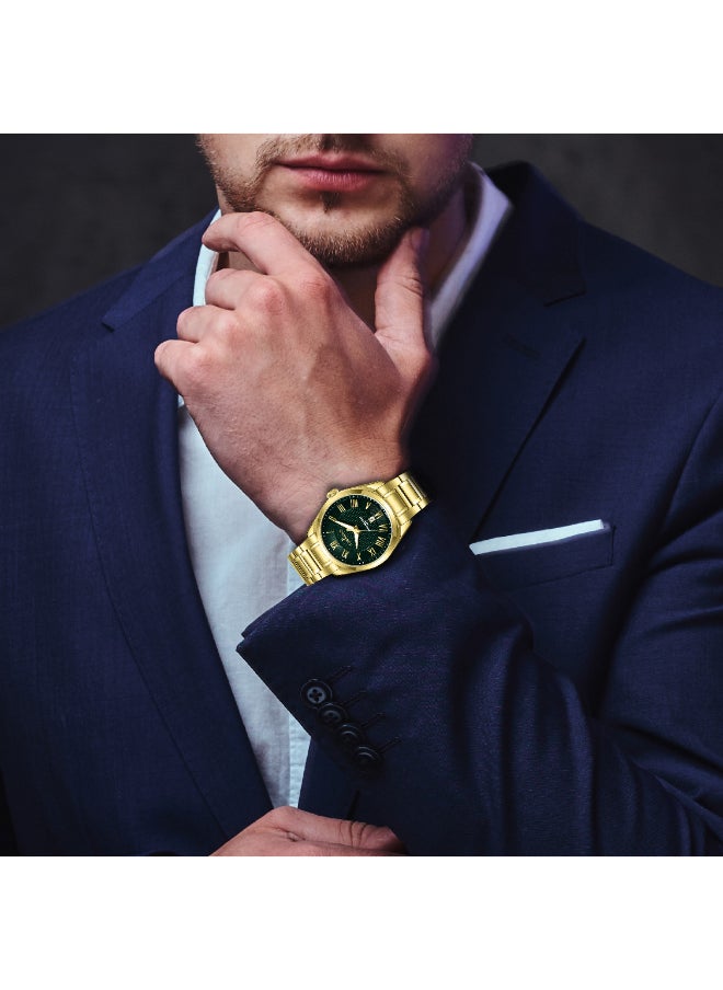 TORNADO - Men's Analog Display Watch With Gold Solid Stainless Steel, Brushed and Polished Bracelet Strap - T8007-GBGH - Image 1