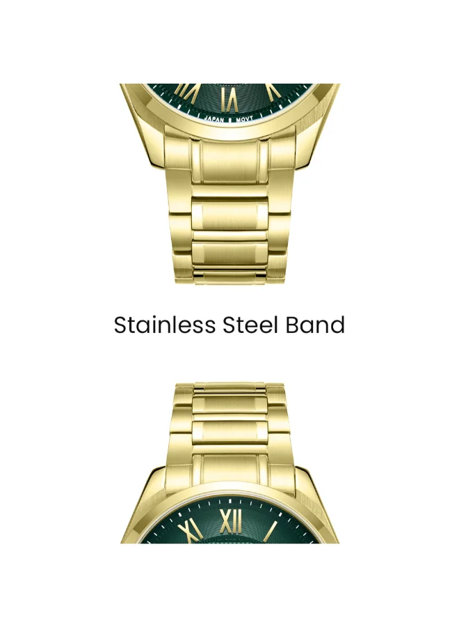 TORNADO Men's Analog Display Watch With Gold Solid Stainless Steel, Brushed and Polished Bracelet Strap - T8007-GBGH