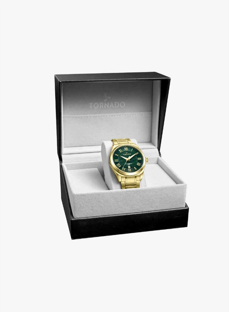 TORNADO Men's Analog Display Watch With Gold Solid Stainless Steel, Brushed and Polished Bracelet Strap - T8007-GBGH - Image 4