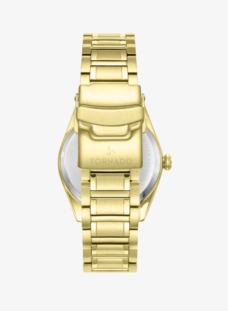 TORNADO Men's Analog Display Watch With Gold Solid Stainless Steel, Brushed and Polished Bracelet Strap - T8007-GBGH - Image 3
