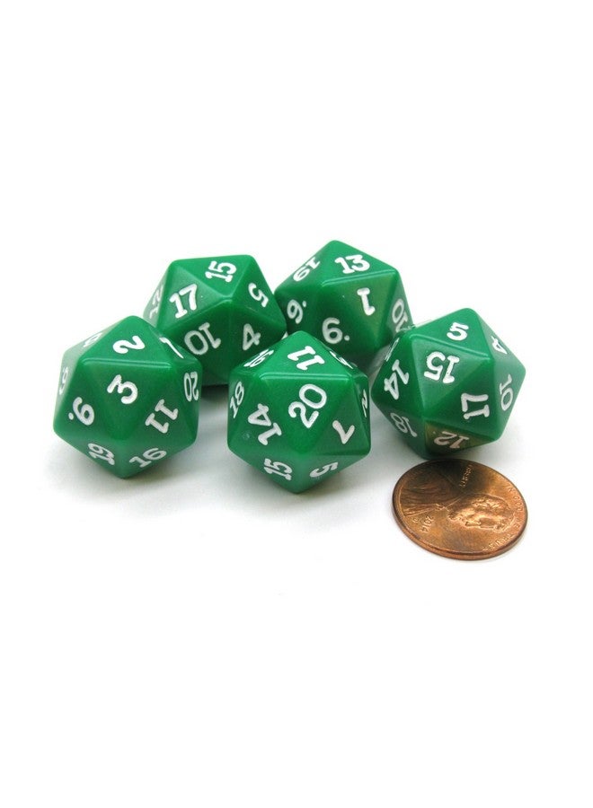 Koplow Games Set of 5 Twenty Sided 19mm D20 Opaque Dice RPG D&D Green with White Numbers Die - Image 1