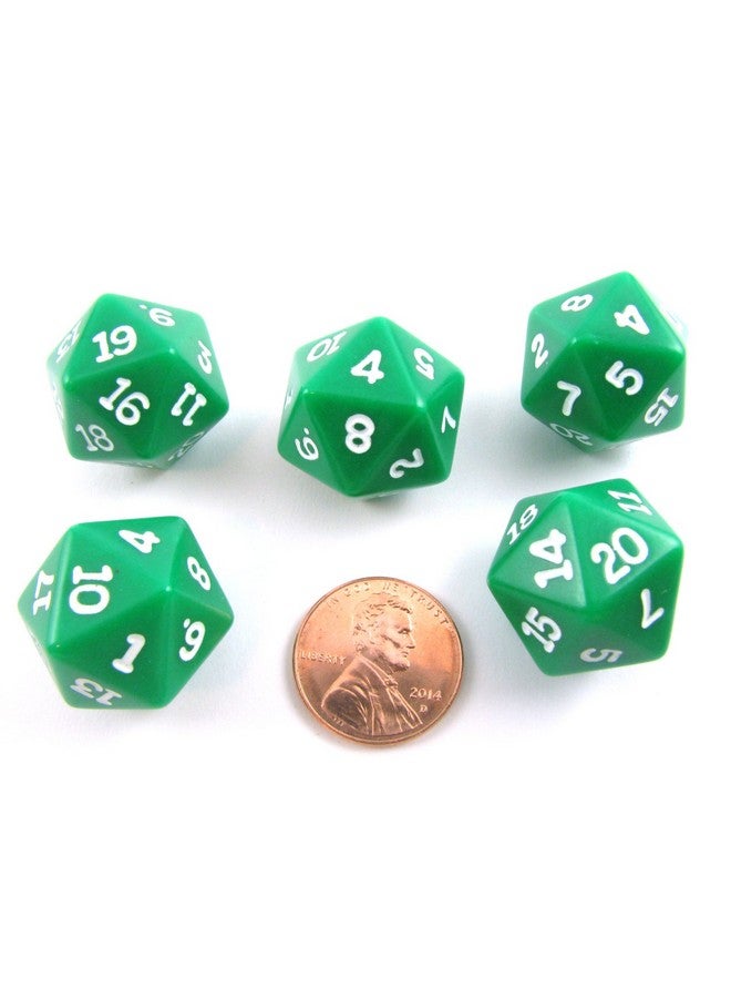 Koplow Games Set of 5 Twenty Sided 19mm D20 Opaque Dice RPG D&D Green with White Numbers Die - Image 5