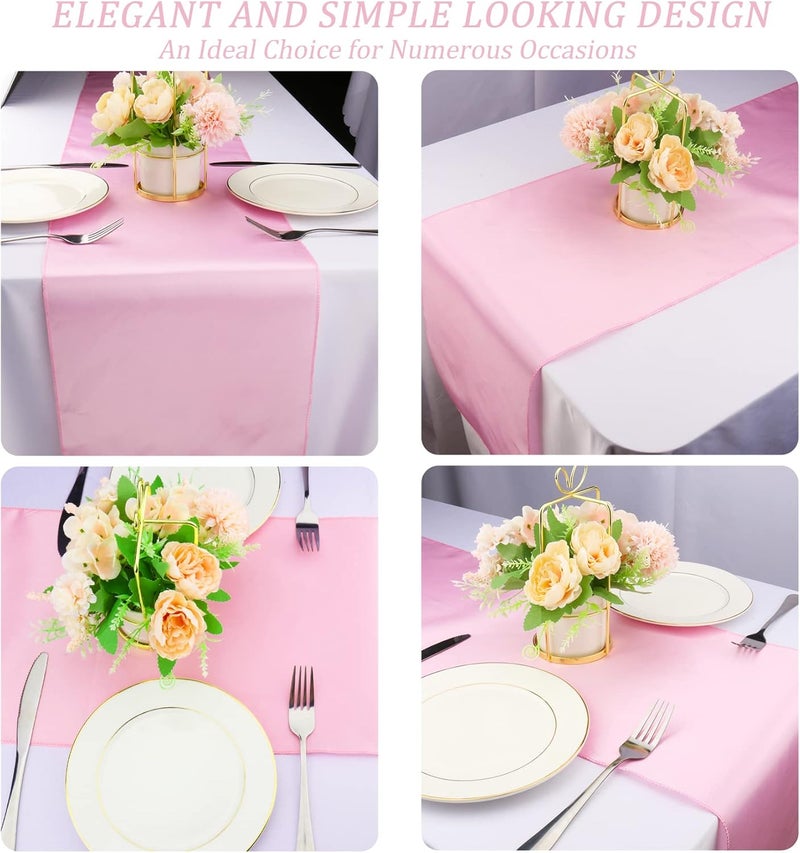 klarako 12 Pieces Satin Table Runner 12 x 108 Inch Long Wedding Table Runner Bright and Smooth Silk Fabric Table Runner for Wedding Banquet Reception Birthday Party Decoration (Light Pink, 12" x 108") - Image 4