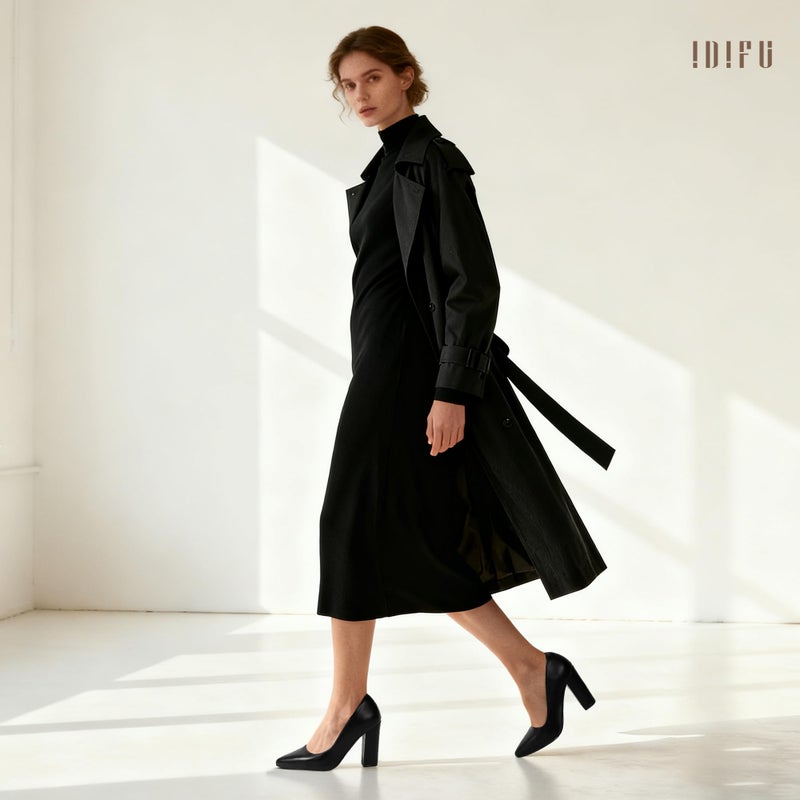 IDIFU Women's IN4 Chunky-HI Block High Heels Closed Pointed Toe Pumps Dress Office Shoes for Women (Black Pu R, Numeric_8) - Image 2