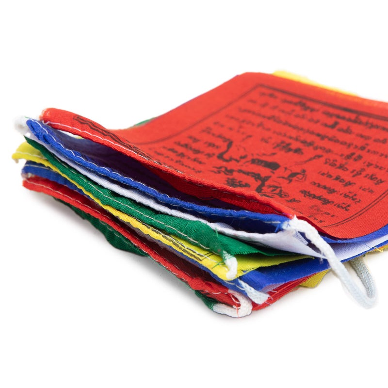 HIMALAYAN BAZAAR Tibetan Prayer Flags 12cm x 12cm - Outdoor Decoration Hand Printed Flags - Printed in Nepal Wind Horse Flag Affirmation - 5 Rolls - Image 4
