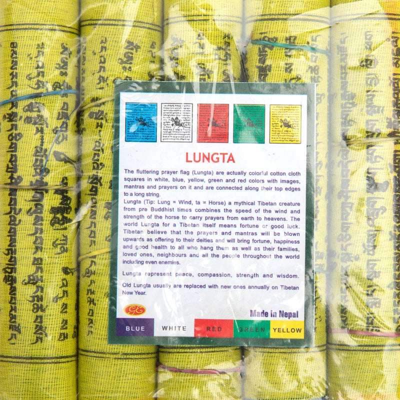 HIMALAYAN BAZAAR Tibetan Prayer Flags 12cm x 12cm - Outdoor Decoration Hand Printed Flags - Printed in Nepal Wind Horse Flag Affirmation - 5 Rolls - Image 5