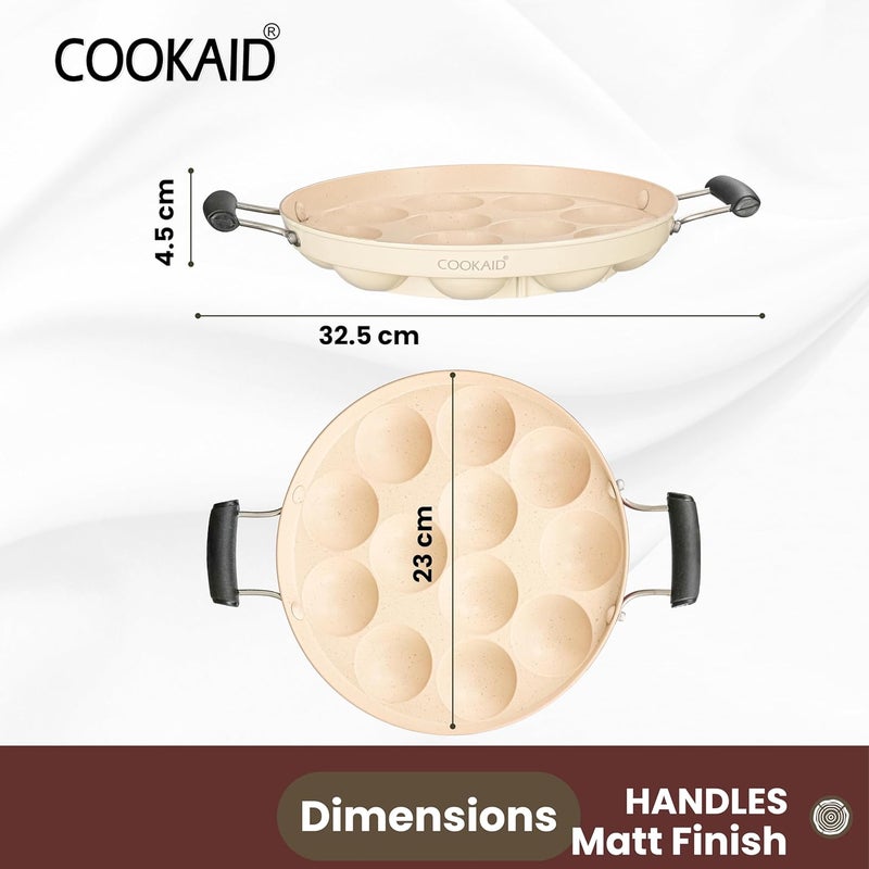 COOKAID Cast Iron Paniyaram Pan with Handle 12Pit 23cm | ISI Certified | Paniyaram Pan Nonstick Appe/Paddu Pan 100% Pure & Toxin-Free | Appam Patra, Paddu Maker Pans Gas Compatible - Image 2