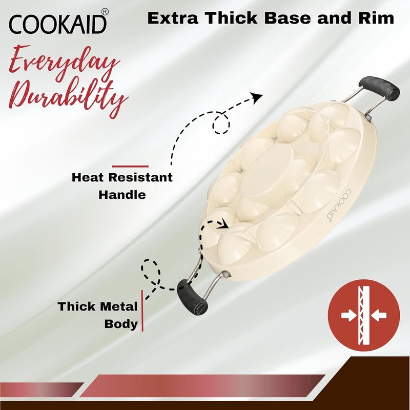 COOKAID Cast Iron Paniyaram Pan with Handle 12Pit 23cm | ISI Certified | Paniyaram Pan Nonstick Appe/Paddu Pan 100% Pure & Toxin-Free | Appam Patra, Paddu Maker Pans Gas Compatible - Image 3