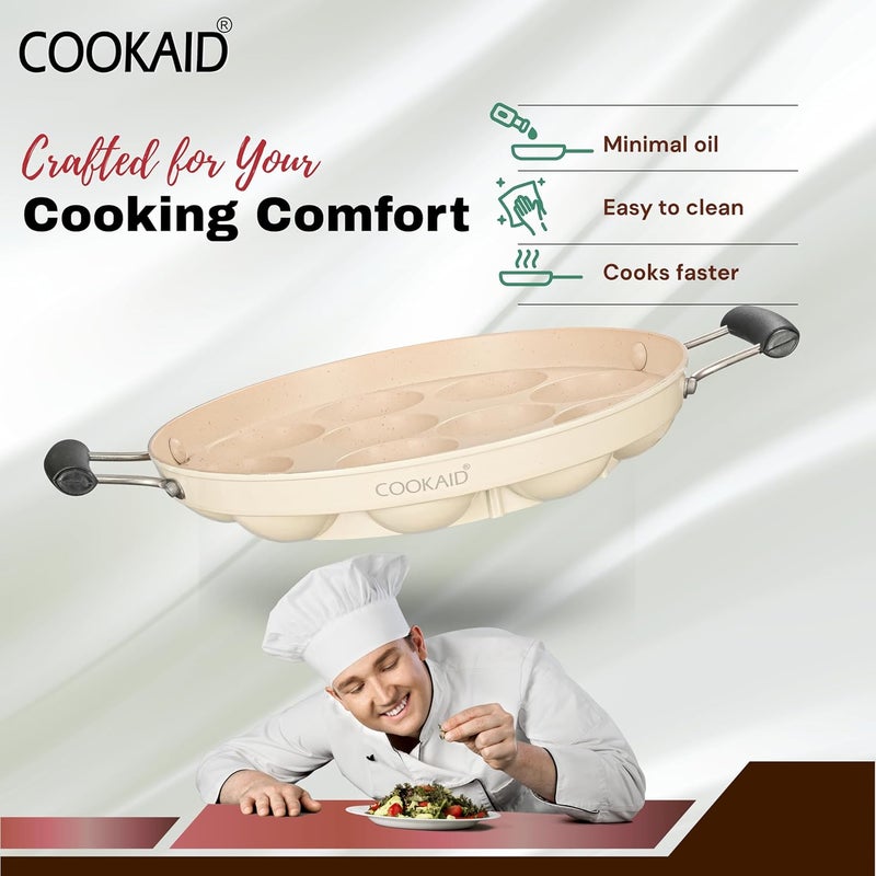 COOKAID Cast Iron Paniyaram Pan with Handle 12Pit 23cm | ISI Certified | Paniyaram Pan Nonstick Appe/Paddu Pan 100% Pure & Toxin-Free | Appam Patra, Paddu Maker Pans Gas Compatible - Image 4