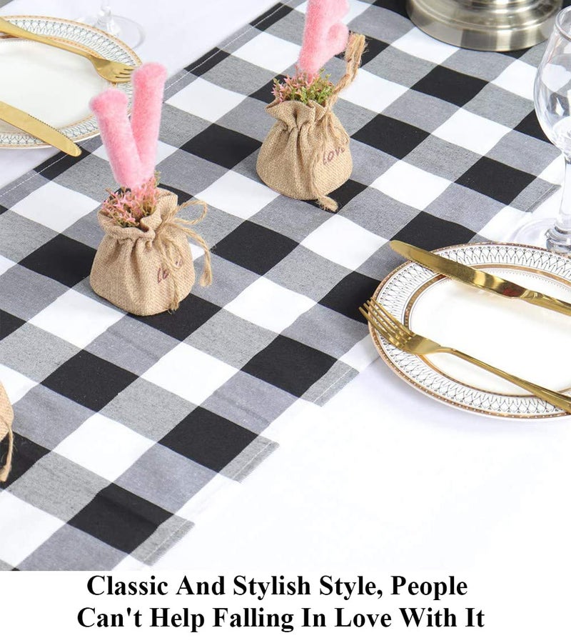 Partisout Buffalo Check Table Runner Checked Table Runner with Tassel Bluffalo Plaid Table Runners Washable Cotton Linen Table Cover Gingham Table Runners - Image 3