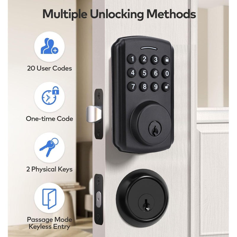 Electronic Keyless Entry Door Lock With APP Control IP54 Waterproof Includes 2 Keys 20 User Codes - Image 4