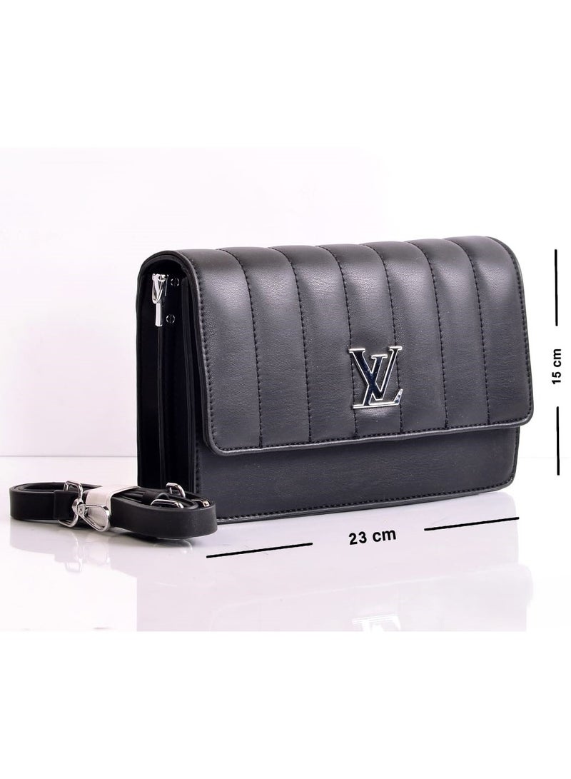 Black Leather Shoulder Bag with Leather Handle