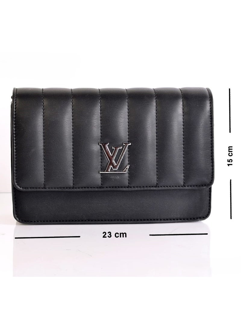 Black Leather Shoulder Bag with Leather Handle