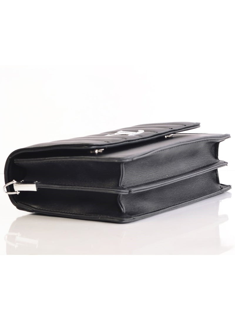 Black Leather Shoulder Bag with Leather Handle
