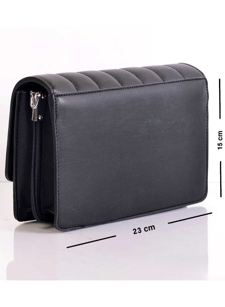 Black Leather Shoulder Bag with Leather Handle