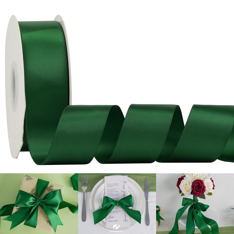 HUIHUANG 112 inch Double Face Satin Ribbon Polyester Forest Green Ribbon 50 Yards Per Roll for Gift Wrapping Bows Making Floral Bouquet Christmas Tree Decor Party Favor and Craft Supplies