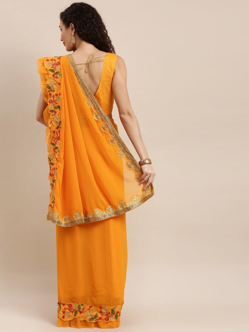 LACOSSI Pure Fancy Georgette Embroidery Saree Rich Pallu Design Lace Zari Work Trendy Special Occassion Wear With Unstitched Blouse Piece (RAGINI554-Teal) (ESA3001SSR1-NEW) - Image 2